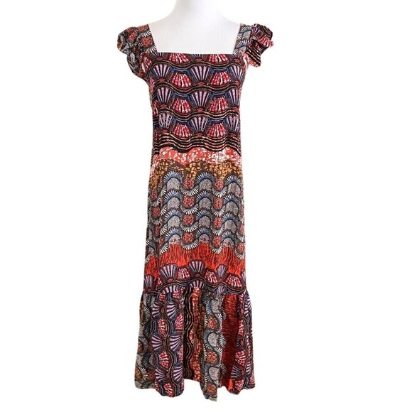 COREY LYNN CALTER COLORFUL SLEEVELESS RUFFLE STRAP TIERED MIDI DRESS - XS - Picture 2 of 10